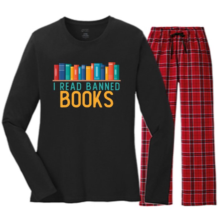 I Am With The Banned Books Funny I Read Banned Books Women's Long Sleeve Flannel Pajama Set 