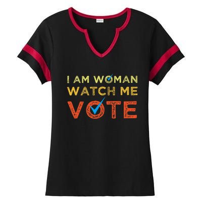 I Am Woman Watch Me Vote Ladies Halftime Notch Neck Tee