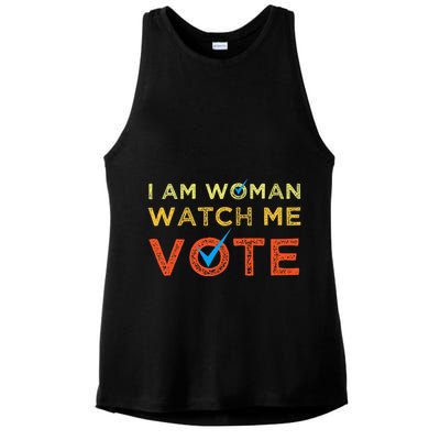 I Am Woman Watch Me Vote Ladies PosiCharge Tri-Blend Wicking Tank