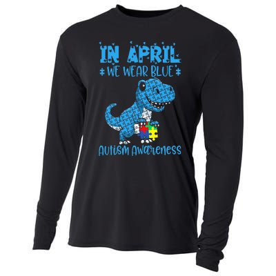 In April We Wear Blue ASD Awareness Dinosaur Cooling Performance Long Sleeve Crew