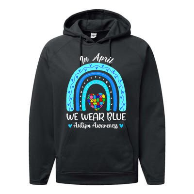 In April We Wear Blue ASD Awareness Puzzle Performance Fleece Hoodie