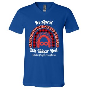 In April We Wear Red Instead Autism People Acceptance Gift V-Neck T-Shirt