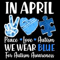 In April We Wear Blue Peace Love Autism Awareness Drawstring Bag