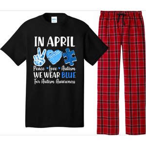 In April We Wear Blue Peace Love Autism Awareness Pajama Set