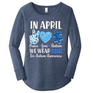 In April We Wear Blue Peace Love Autism Awareness Women's Perfect Tri Tunic Long Sleeve Shirt