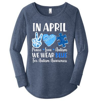 In April We Wear Blue Peace Love Autism Awareness Women's Perfect Tri Tunic Long Sleeve Shirt