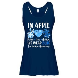 In April We Wear Blue Peace Love Autism Awareness Ladies Essential Flowy Tank