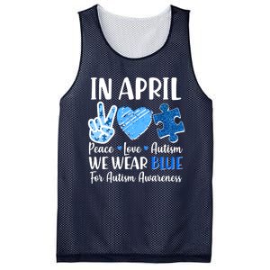 In April We Wear Blue Peace Love Autism Awareness Mesh Reversible Basketball Jersey Tank