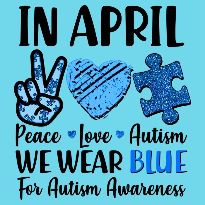 In April We Wear Blue Peace Love Autism Awareness Premium T-Shirt