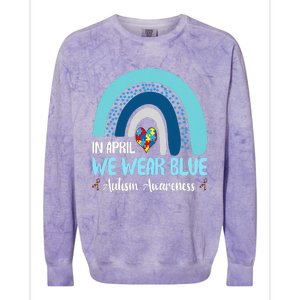 In April We Wear Blue Rainbow Autism Puzzle Colorblast Crewneck Sweatshirt