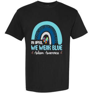 In April We Wear Blue Rainbow Autism Puzzle Garment-Dyed Heavyweight T-Shirt