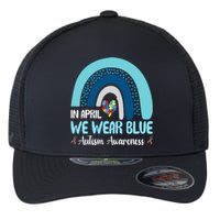 In April We Wear Blue Rainbow Autism Puzzle Flexfit Unipanel Trucker Cap