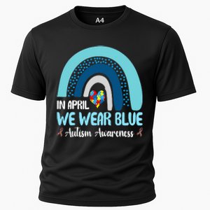 In April We Wear Blue Rainbow Autism Puzzle Cooling Performance Crew T-Shirt