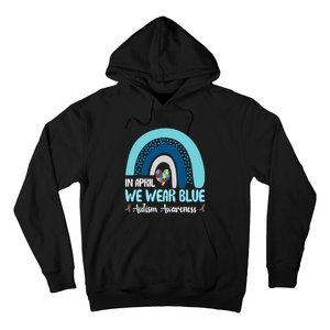 In April We Wear Blue Rainbow Autism Puzzle Hoodie