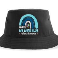 In April We Wear Blue Rainbow Autism Puzzle Sustainable Bucket Hat