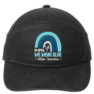 In April We Wear Blue Rainbow Autism Puzzle 7-Panel Snapback Hat