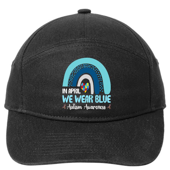 In April We Wear Blue Rainbow Autism Puzzle 7-Panel Snapback Hat