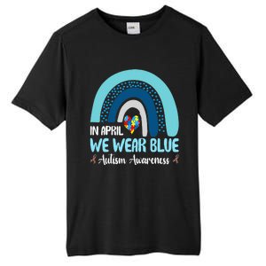 In April We Wear Blue Rainbow Autism Puzzle Tall Fusion ChromaSoft Performance T-Shirt