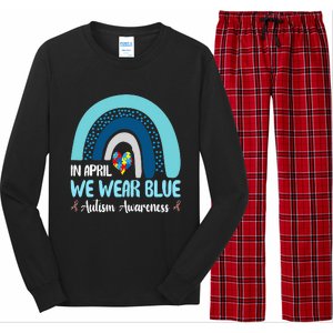 In April We Wear Blue Rainbow Autism Puzzle Long Sleeve Pajama Set