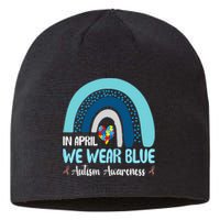 In April We Wear Blue Rainbow Autism Puzzle Sustainable Beanie