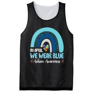 In April We Wear Blue Rainbow Autism Puzzle Mesh Reversible Basketball Jersey Tank