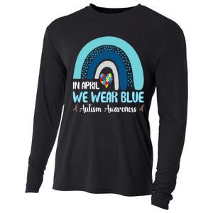 In April We Wear Blue Rainbow Autism Puzzle Cooling Performance Long Sleeve Crew