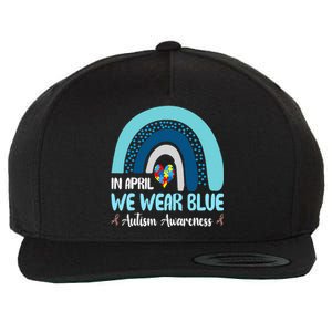 In April We Wear Blue Rainbow Autism Puzzle Wool Snapback Cap