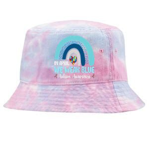 In April We Wear Blue Rainbow Autism Puzzle Tie-Dyed Bucket Hat