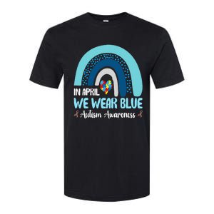 In April We Wear Blue Rainbow Autism Puzzle Softstyle CVC T-Shirt