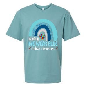 In April We Wear Blue Rainbow Autism Puzzle Sueded Cloud Jersey T-Shirt