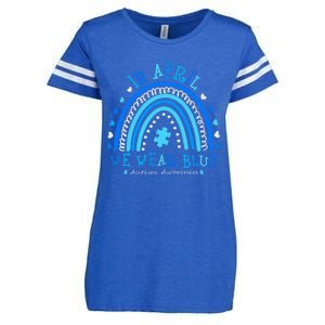 In April We Wear Blue Rainbow Autism Awareness Month Enza Ladies Jersey Football T-Shirt