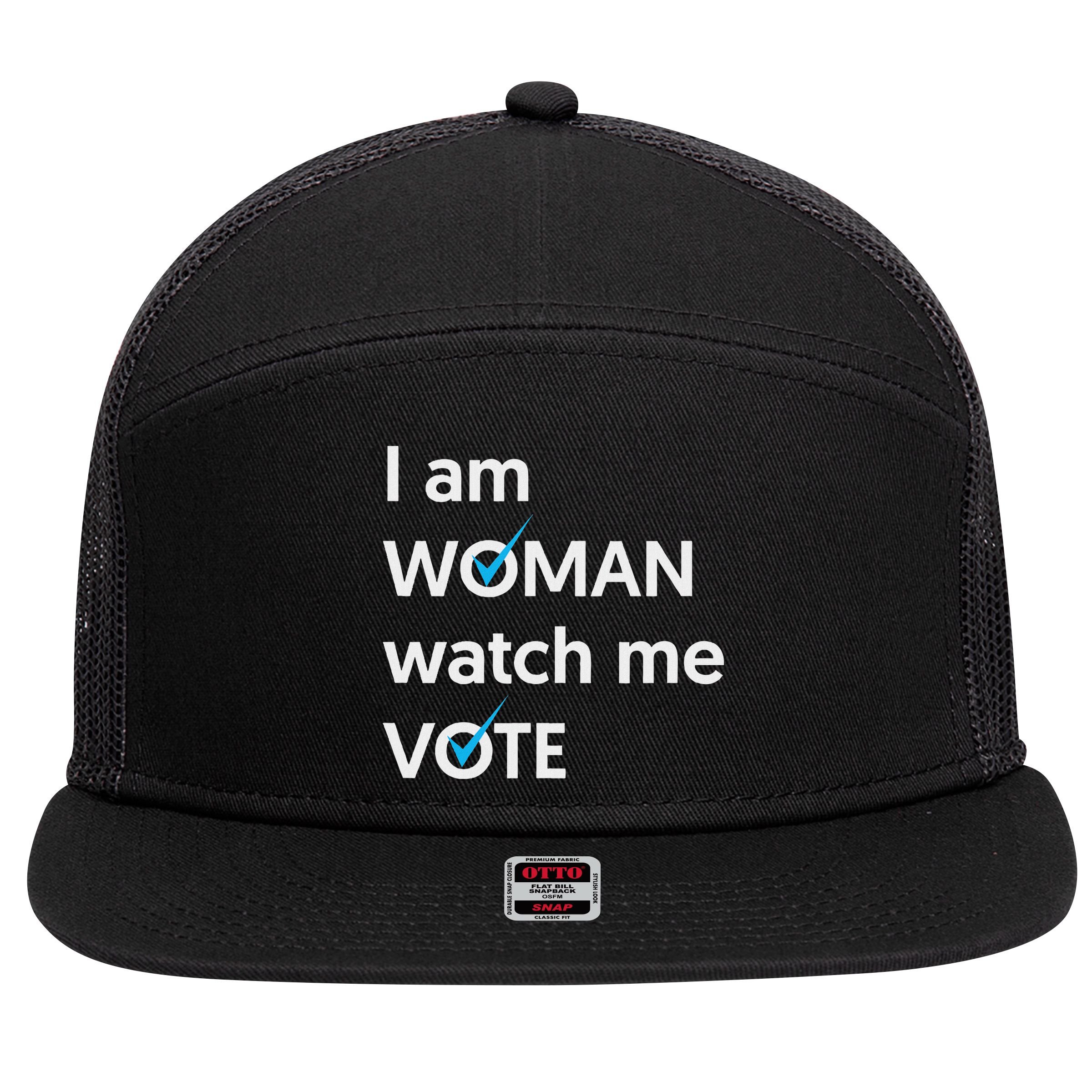 I Am Woman Watch Me Vote 2024 Blue Wave Vote 7 Panel Mesh Trucker Snapback Hat
