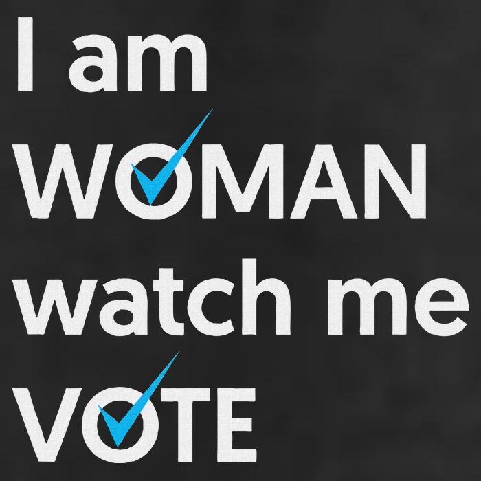 I Am Woman Watch Me Vote 2024 Blue Wave Vote 7 Panel Mesh Trucker Snapback Hat