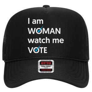 I Am Woman Watch Me Vote 2024 Blue Wave Vote High Crown Mesh Back Trucker Hat