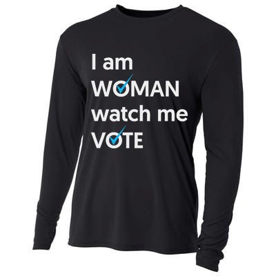 I Am Woman Watch Me Vote 2024 Blue Wave Vote Cooling Performance Long Sleeve Crew