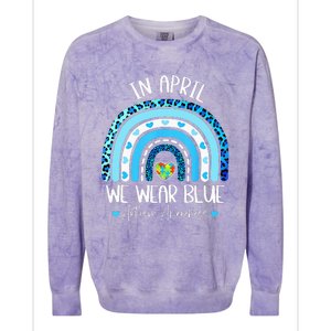 In April We Wear Blue Rainbow Autism Puzzle Colorblast Crewneck Sweatshirt