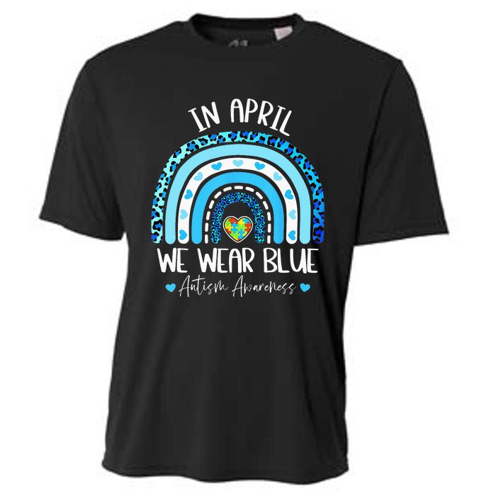 In April We Wear Blue Rainbow Autism Puzzle Cooling Performance Crew T-Shirt