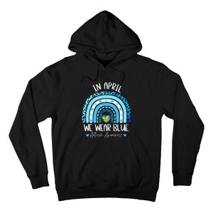 In April We Wear Blue Rainbow Autism Puzzle Hoodie