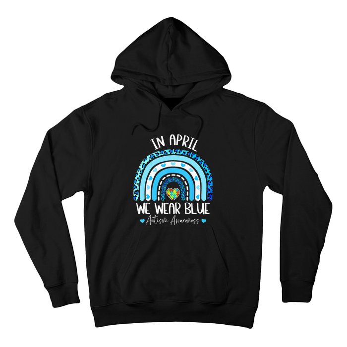 In April We Wear Blue Rainbow Autism Puzzle Hoodie