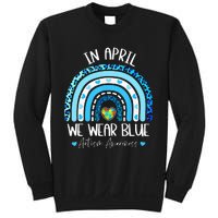 In April We Wear Blue Rainbow Autism Puzzle Sweatshirt