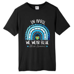 In April We Wear Blue Rainbow Autism Puzzle Tall Fusion ChromaSoft Performance T-Shirt