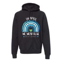 In April We Wear Blue Rainbow Autism Puzzle Premium Hoodie