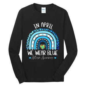 In April We Wear Blue Rainbow Autism Puzzle Tall Long Sleeve T-Shirt