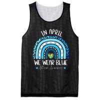 In April We Wear Blue Rainbow Autism Puzzle Mesh Reversible Basketball Jersey Tank