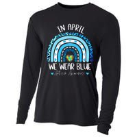 In April We Wear Blue Rainbow Autism Puzzle Cooling Performance Long Sleeve Crew