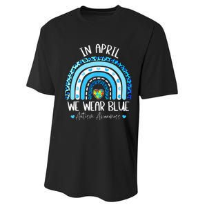 In April We Wear Blue Rainbow Autism Puzzle Performance Sprint T-Shirt