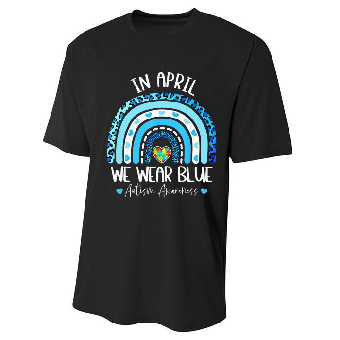 In April We Wear Blue Rainbow Autism Puzzle Performance Sprint T-Shirt