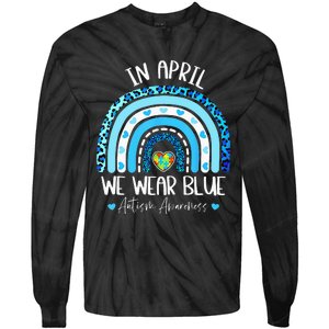 In April We Wear Blue Rainbow Autism Puzzle Tie-Dye Long Sleeve Shirt