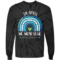 In April We Wear Blue Rainbow Autism Puzzle Tie-Dye Long Sleeve Shirt