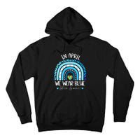 In April We Wear Blue Rainbow Autism Puzzle Tall Hoodie